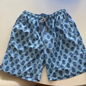 Peter Millar Blue Skull-Print Swim Trunks